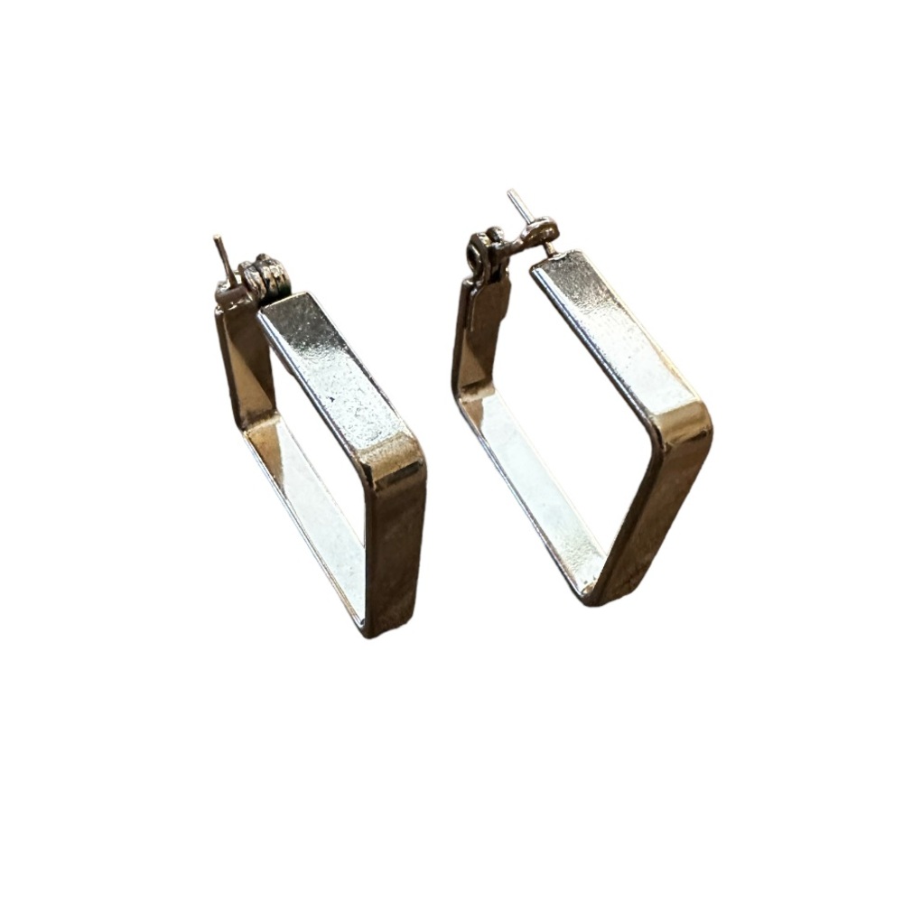 Vintage Monet Silver Square Hoop Earrings, 1” square - Picture 5 of 5
